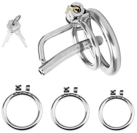 GURCIX Keuschheitsgürtel Herren mit Cockring und Metall Katheter Penis Plug Dilator Cock Cage SM Klein Edelstahl Peniskäfig Herren Extrem Bondage Keuschheit Sex Spielzeug für Männe（40mm）