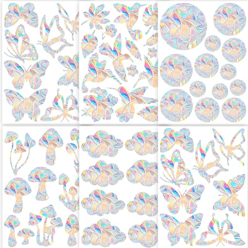 XUXIAOKJ 63 Stück Prisma Fensteraufkleber, Suncatcher Sticker, Vogelschutz für Glasscheiben, Fensteraufkleber Vogelschutz, regenbogen folie fenster, Anti Kollision Fenster Aufkleber Deko
