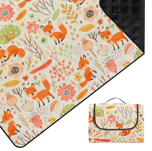 Outplea Bambini Coperta Picnic Impermeabile 200 * 200 CM, Telo da Picnic Lavabile in Lavatrice, Tappeto da Mare Grande 3 Strati per Campeggio Spiaggia Escursioni, Volpi