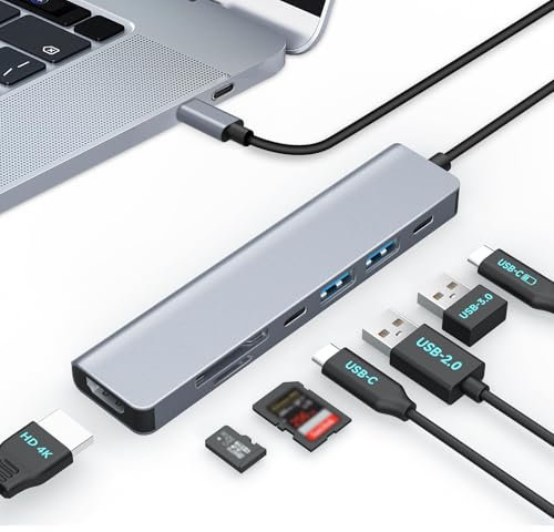Moman Docking Station USB, Hub USB C 7 en 1 con 100W PD, 4K@30Hz HDMI, 5Gbps USB 3.0, 2.0, USB C, Lector de Tarjetas SD/TF para Ratón, Teclado, Disco U, Disco Duro, Móvil
