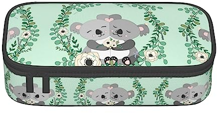 LKLDDPZB Federmäppchen mit Koala-Druck, hohe Kapazität, mehrlagiges Design, langlebige Oxford-Stoff-Konstruktion, vielseitige und organisierte Lösung für Ihre Schreibwaren und Zubehör, Schwarz ,