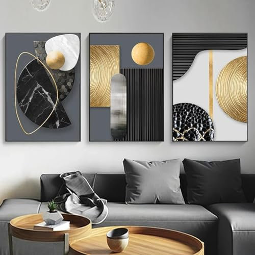 NXMYDBD Moderne abstrakte geometrische Leinwandmalerei, Druckplakat, Wanddekoration, nordische Heimdekoration, Wohnzimmerkunstbild, 70x90cm (28x35 Zoll) x3, ungerahmt