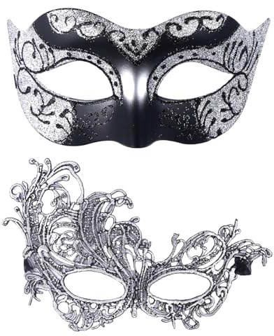 Venezianische Maskerade Maske 2 Stück Herren Damen Elegant Maskenball Maske Sexy Schwarz Spitze Maske Paare Schwarz Silber Zubehör Valentinstag Halloween Karnevalsparty Maskerade Mottoparty Cosplay