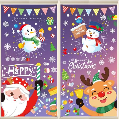 Fensterbilder Weihnachten, 383PCS Fensterbilder Weihnachten Selbstklebend Schneeflocken Fensterdeko, Wiederverwendbar Weihnachtsfensterbilder, Fensterbild Weihnachtsbilder Fenster Glas Weihnachtsdeko