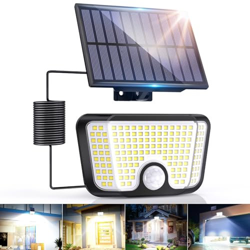 LaiTeny Lampe Solaire Exterieur Detecteur de Mouvement, 155 LED Eclairage Angle 270° Projecteur Solaire avec 3 Modes, Étanche IP65 Ultralight Spot Extérieur Lumiere pour Jardin Patio Garag