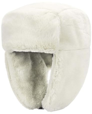 WUODHTW Wintermütze Uschanka, russische Trappermütze, warm, volle Kapuze, Ohrenklappe, winddicht, flauschig, Skimütze, Plüsch, Radmütze, weiß, Einheitsgröße