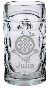 LUXENTU ISAR Bierkrug mit Gravur, Darts-Volltreffer, 0,5 l, 1 Stück | Personalisiertes Bierseidel zum Geburtstag mit Darts-Motiv für Bierliebhaber, spülmaschinenfest