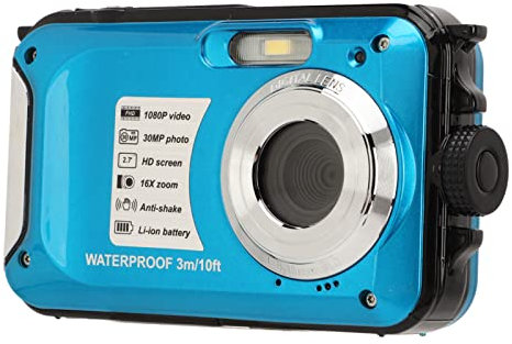 Fotocamera Digitale, Fotocamera for Vlogging Compatta FHD 1080P da 30 MP con Zoom Digitale 16X e Schermo LCD da 2,7, Fotocamera Punta e Scatta Ricaricabile Impermeabile for Bambini Adolescenti Studen