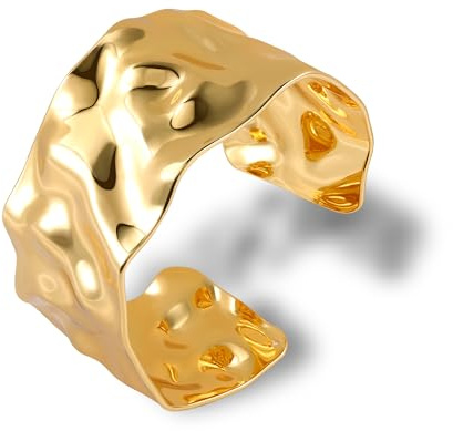 ALEXCRAFT Bracelet Femme Plaqué Or 14 carats Large Bande réglable Chunky en Acier Inoxydable 36,5mm