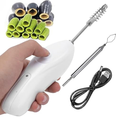 Portable Vegetable Corer with Scale Scraper, 30W Electric Scraping Scale Machine, Stainless Steel Rechargeable Fruit Digging Corer, Cordless Zucchini Corer for Squash, Tomato, and Scaling Fishes
