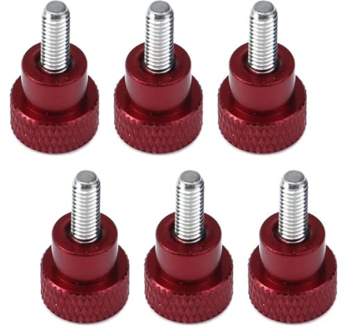 Booso 6 Tornillos de Mariposa de Cabeza Alta Moleteados con Rosca X 10 mm, de Aleación de Aluminio, con Punta y Hombros Moleteados de Color Rojo