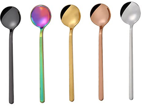 Cabilock 6piezas Cucharas Mini Redondas Inoxidable Para Café Azúcar Postres Prácticas y Duraderas Doradas