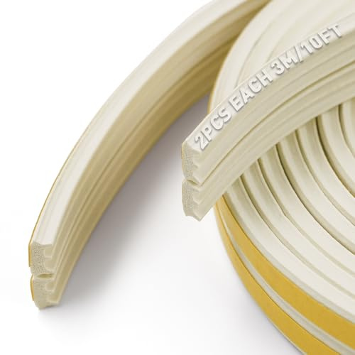 BIGTEETH E-Shape Doors Windows Sealing Strip | Self Adhesive Weather Stripping Tape, Draught Excluder for Doors Windows Frame, Suit for 2 to 3.5mm Gap(6M,White)