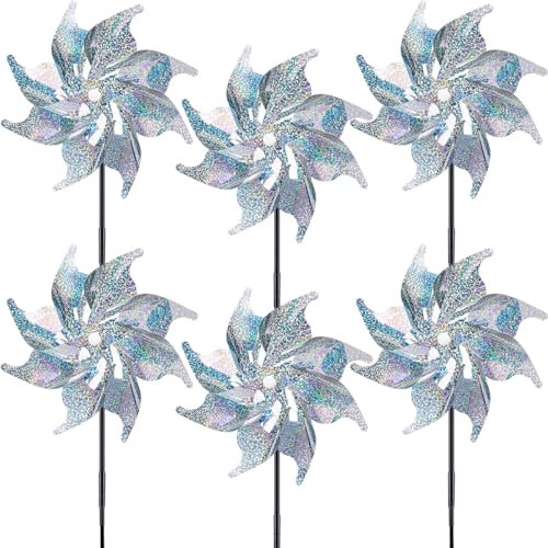 MQIAN 6 Piezas Molinillos de Viento para Pajaros, Auyentadores de Pajaros, Espanta Palomas, Molinillo Reflectante, Molino de Viento Jardin para Balcón, Huerto, Patio, Techo