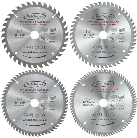 4X Tech Traders TCT Circular Wood Saw Blades 160mm x 20mm (16mm ring) for Festool TS55 Bosch Makita Pack D