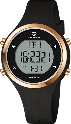 caprock Digitaluhren für Damen mit LED-Anzeige, 5 ATM wasserdichte Damen-Sportuhr, modische Armbanduhr mit Alarm/Stoppuhr/Leuchtend/Countdown/Datum