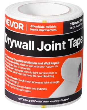 VEVOR Drywall Mesh Tape, 5.91 inch W x 98.43 ft L Self-Adhesive Fiberglass Drywall Joint Tape, 12 Rolls Dry Wall Patch for Easy Sheetrock Ceiling Crack Repair, to Achieve Smooth Even Wall Surface