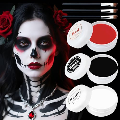 Maquillaje Halloween, 150g Pintura Cara Halloween, Maquillaje Halloween Blanco Negro Rojo, Maquillaje Blanco Negro Rojo, Pinturas Cara Carnaval Corporales para Teatral Fiesta Cosplay