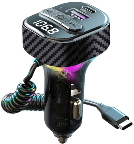 Bluetooth 5.3 FM Transmitter for Car, Bluetooth Car Adapter with Type-C PD(30W) Charger Port and Cable, QC3.0 USB Port, Wireless FM Radio Transmitter, Support Handsfree Calling, Backlit,U Disk, Black