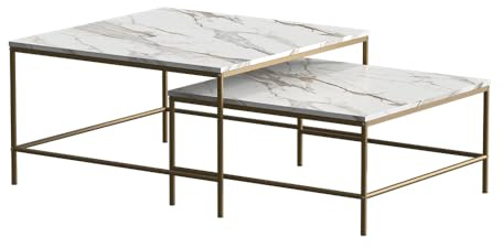 Vicco Couchtisch-Set Ramio, Weiß/Gold, 80 x 80 cm | 2 Teile, zur flexiblen Nutzung als Ablagefläche oder Beistelltische