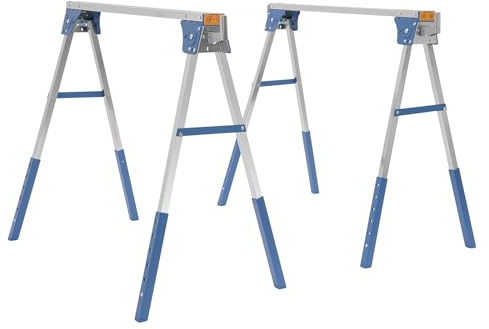 Arbetsbock, set med 2, höjdjusterbar sågbock, hopfällbar bock med 1 200 kg bärkraft, metallbck för lager, fabriker, trädgårdar, träplatser (blå)