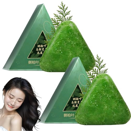 Jabón verde, champú en barra, champú de jabón verde, calmante y fortalecedor del cabello para mujeres y hombres (2pcs)