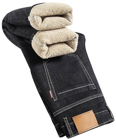 Générique Jean Thermique Doublé pour Homme Pantalon De Neige avec Doublure en Polaire Pantalon d'hiver en Polaire d'agneau Chaud Coupe Droite Jeans Décontractés pour Le Travail