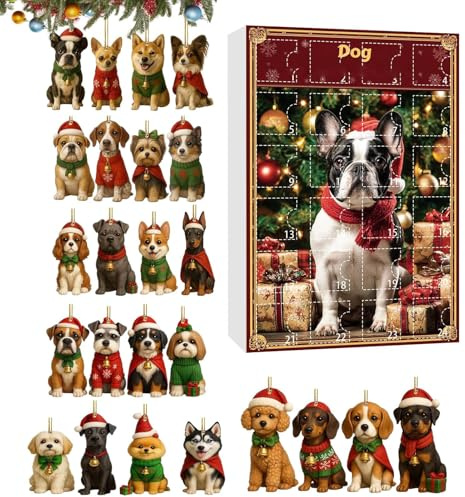Yulokdwi Hund-Anhänger Countdown-Kalender | Wiederverwendbares Acryl-Andenken in Flachform | 24-Tage Countdown-Kalender mit Hunde-Thema Schmuck,Für Freunde Erwachsene Teenager Haustierliebhaber