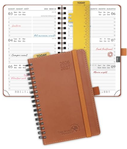 POPRUN Taschenkalender 2026 2027 Kalender A6 Spiralbuch mit Softcover