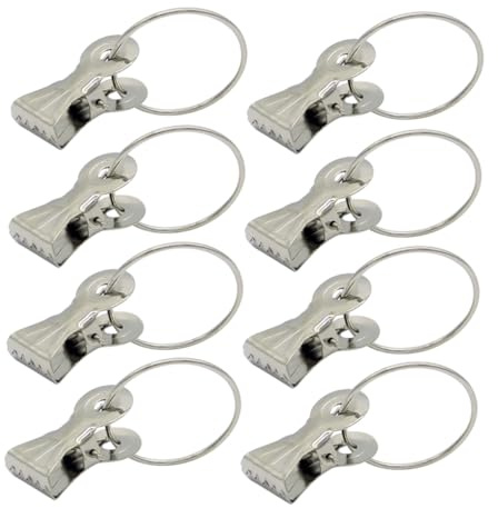 Lurrose Anillos De Cortina De Acero Inoxidable Grueso Plateado, Clips con Cierre para Barra Romana, 20 Unidades, Accesorios para Colgar Cortinas y Decoración En Hogar y Oficina