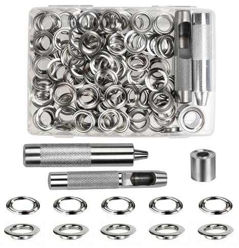 Luabue 100Set Kit Ojetes Metalicos Kit de Herramienta 16mm Ojete y Arandela