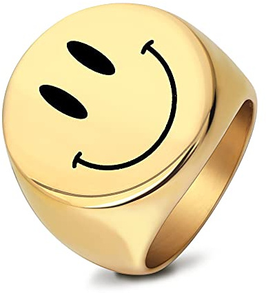 Trendiger, glatter, goldfarben plattierter Smiley-Gesichtsring aus Edelstahl, süßer, positiver Gold-Lächeln-Ring für Frauen und Männer