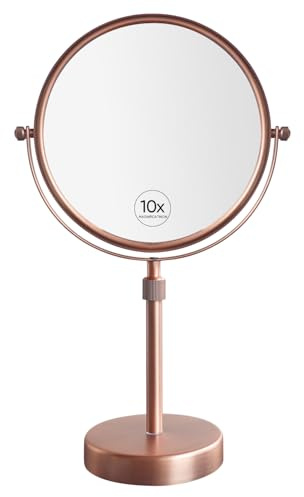 Nicesail Kosmetikspiegel Höhenverstellbar Mattes Roségold Schminkspiegel Stehend 10x Rasierspiegel mit Vergrößerung,Durchmesser 20cm