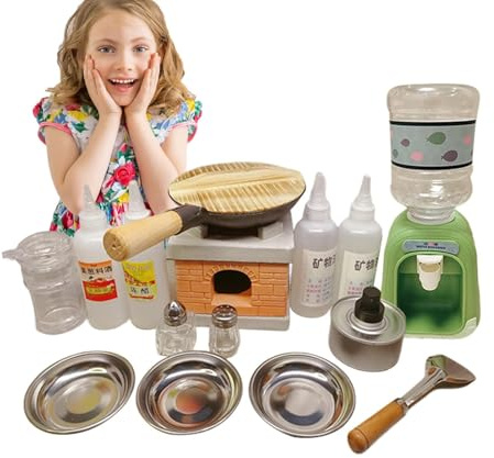 Mihauuke Utensilios de Cocina Reales para Niños - Juguetes Educativos y Utensilios de Cocina Reales para Cocinar | Hornillo Mini, para Comida Real, Botellas de Especias