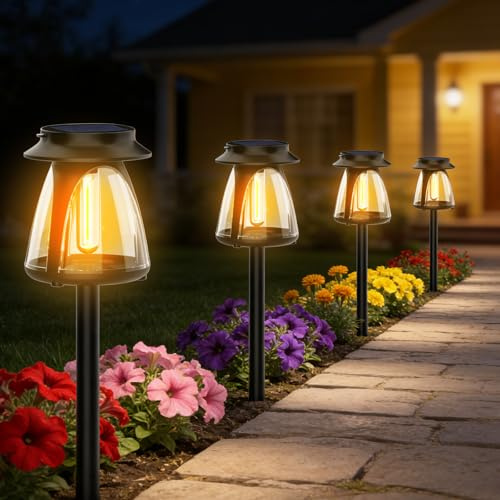 Luci Solari da Giardino 2 Pezzi LED 3000K Impermeabile IP65 | Lampade Solari da Terra con Paletto e Maniglia Auto Accensione per Esterno Vialetto Terrazzo Balcone Campeggio