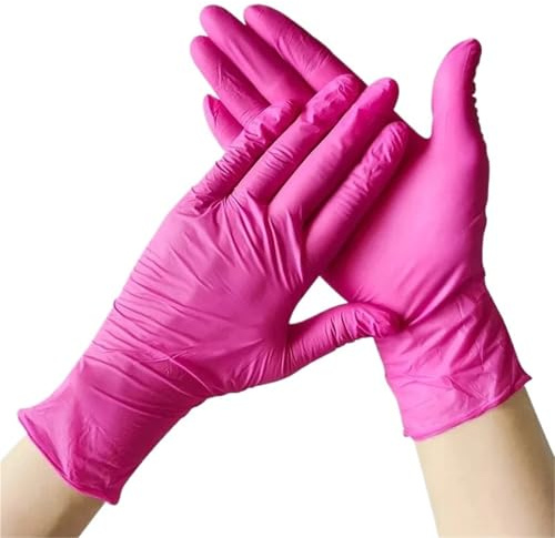 QIANCHAOJI Guanti Domestici Guanti in Nitrile Fucsia da 50/100 Pezzi, 3 Mil, Senza Polvere e Lattice, for la Pulizia della casa, la Cucina e l'uso in Bellezza(Rose Red 100PCS,M)