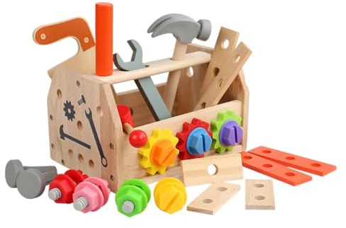 Qectial Set di Attrezzi in Legno, Cassetta degli Attrezzi, Giocattoli per Bambini in età Prescolare di 2, 3, 4, 5 E 6 Anni.