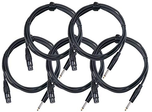 5er Set Pronomic XFJ-2.5 XLR zu Klinke Kabel (unsymmetrisches Mikrofonkabel, Länge 2,5m, säure- und ölfest, Spannzangen-Zugentlastung) schwarz