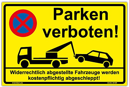 Schild Parken verboten Hinweisschild 300x200mm gelb, stabile Aluminiumverbundplatte 3mm stark