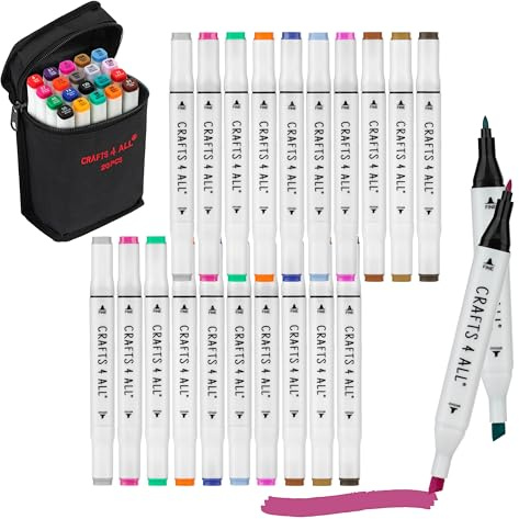 Crafts 4 ALL Fabric Paint Pens - Set of 20 Premium, Permanent, Dual Tip, Minimal Bleed Fabric Markers for Clothes, Bags, Shoes & Canvas