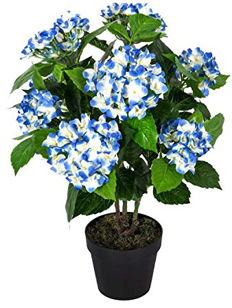 Homescapes Kunstpflanze Kunstblume Blaue Hortensie im Topf 70 cm hoch