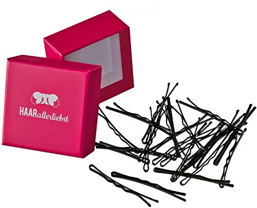 HAARallerliebst 24 Haarnadeln MORE GRIP - 5 cm Bobby Pins schwarz - mehr Halt durch kein Verrutchen – Haarklemmen Damen & Hair Pins in pinker Box - Perfekte Haarnadel für Styling & Halt