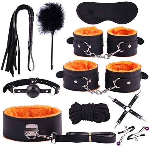 LoveLeiter SM-Satz mit 10 Sätzen SM Spiel Anzug Bondage Set Erwachsene Handschellen Ball Peitsche Kit Paar Sex Toys Sexy Plüsch Zurückhaltung Set Seil Leder Peitsche Handschellen