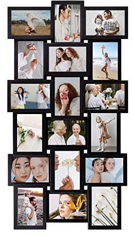 J.M.Deco Collage Picture Frames for Wall Decor, 18-Opening Reunion Family Friends Picture Frame Set, 4 x 6 Photo Frames for Living Room, Bedroom, Gallery Wall Hanging, Black