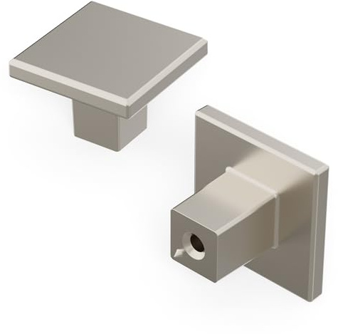 Hickory Hardware Set med 10 stycken fyrkantiga knoppar för köksskåp, låd- och byråhandtag, för skåpsdörrar, badrumslådor, 30 mm, satin-nickel