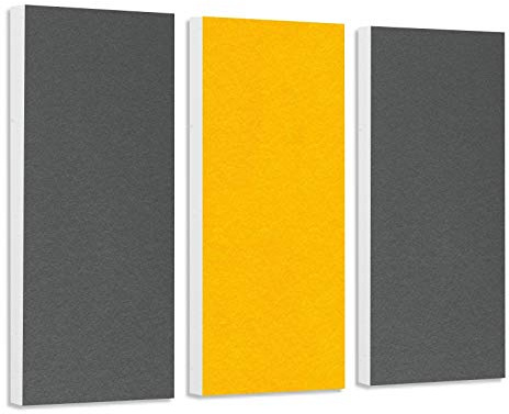 platino24 COLORE Rechteck Schallabsorber – 3erSet – Granitgrau & Sonnengelb | Wandpaneele – Schalldämmung – Akustikpaneele – je 82,5x27,5x5cm – Montage ohne Werkzeug mit Klebepads