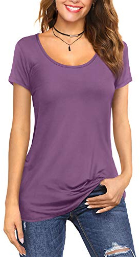 Florboom Women Summer Soft Tunic Short Sleeve Cotton Casual Tops Lavender Size 16 18