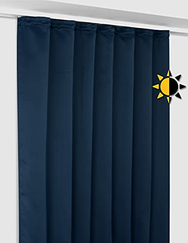 BEAUTEX Verdunkelungsgardine mit Kräuselband U-Band, Blackout Vorhang Blickdicht abdunkelnd, Größe und Farbe wählbar (Breite: 140 cm, Höhe: 245 cm, Navyblau)