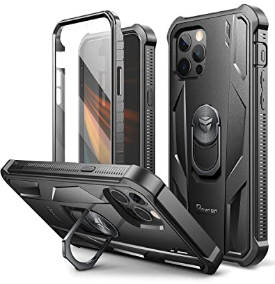 Dexnor Hülle Kompatibel mit iPhone 12 & 12 Pro [6,1 Zoll] 360 Ganzkörper Heavy Duty Military Grade Stoßfest Hard Back Cover Integrierter Displayschutz und Ständer – Schwarz