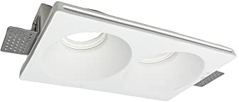 Vetrineinrete® Portafaretto da incasso in gesso a scomparsa doppio diffusore rettangolare supporto per faretti gu10 e mr16 21,5x12 cm
